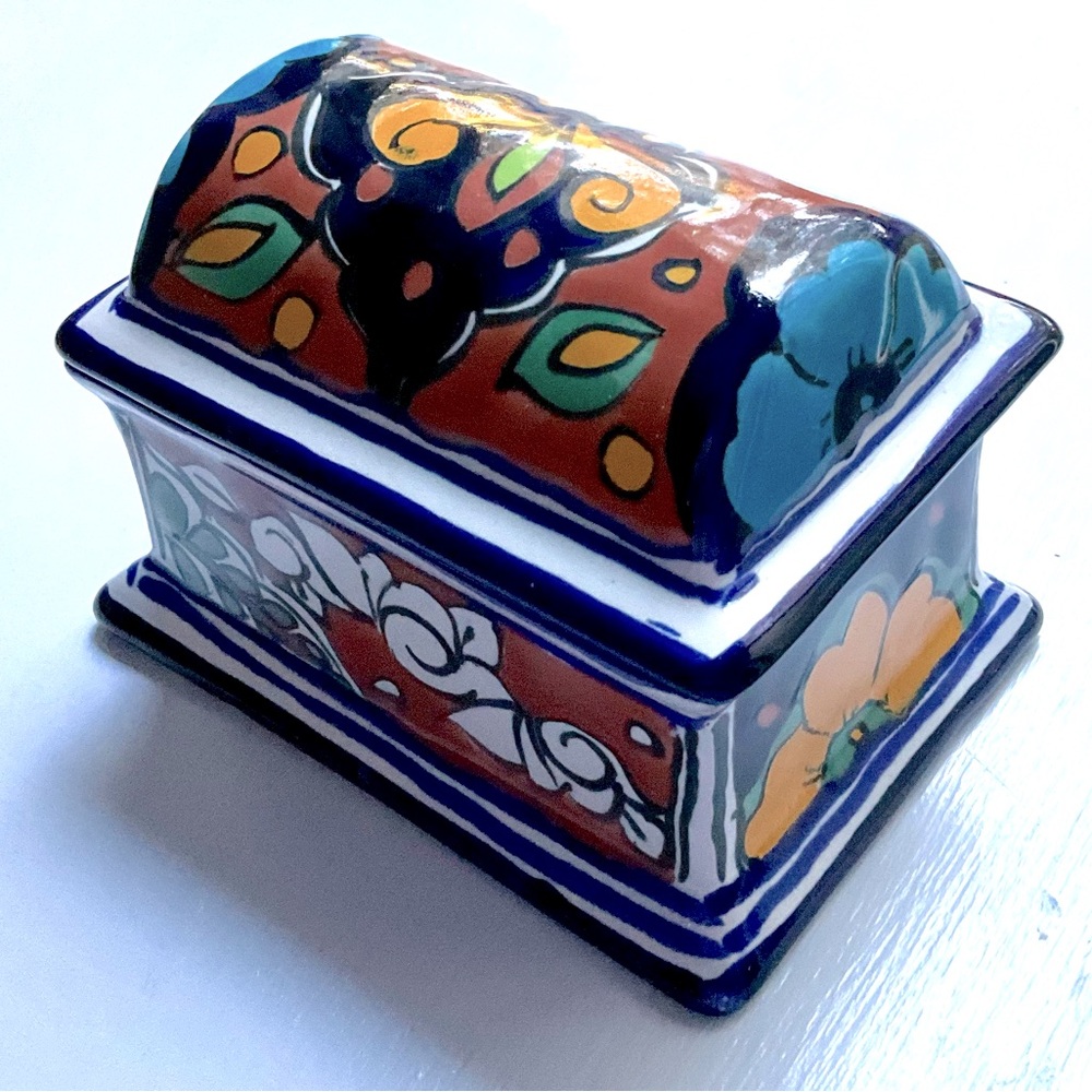 Vintage Talavera Mexico Trinket Box - High Glaze Ceramic
